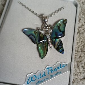 Wild Pearl Silver Butterfly Necklace with Abalone Shell